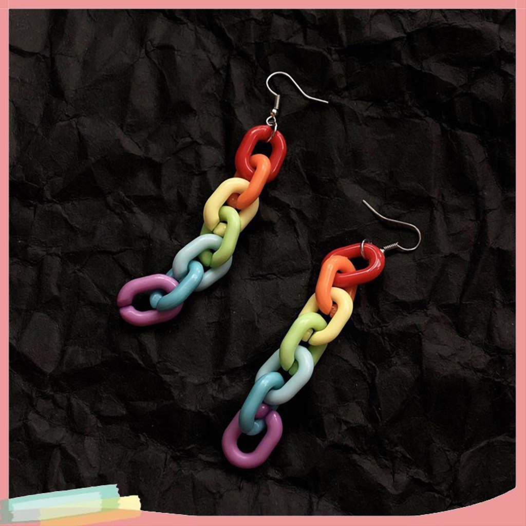 Đôi Khuyên Tai Dài Phối Dây Xích Màu Cầu Vồng Thời Trang Cho Nữ