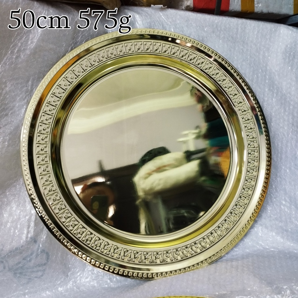Mâm Cơm Inox Vàng TAMUSHOP92 Mâm Cỗ Cúng Khay Tròn Mạ Màu Đẹp 50cm MI002