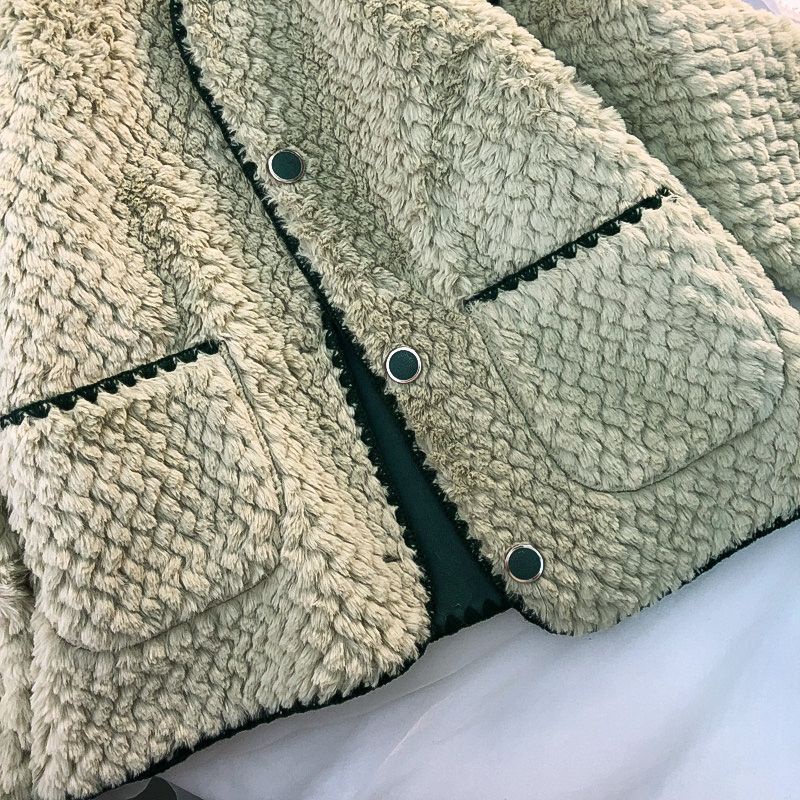 Áo Khoác Lông Cừu Dày Dáng Ngắn Kiểu Retro Pháp Thời Trang Thu Đông 2022 Cho Nữ