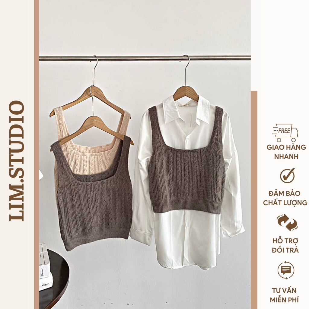 ÁO HAI DÂY BẢN LỚN CROPTOP LEN | lim.studio