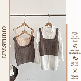 Áo hai dây bản lớn croptop len | lim.studio