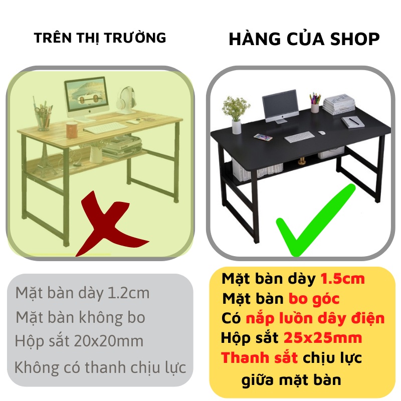 Bàn làm việc bàn học kích thước 1,2m 1m khung thép sơn tĩnh điện mặt gỗ lắp ráp dễ dàng đủ phụ kiện