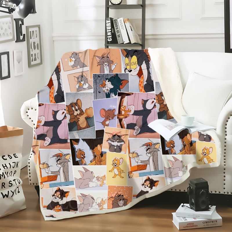 Chăn Bông Mềm Hai Lớp In Hình Tom Và Jerry 3D Dễ Thương