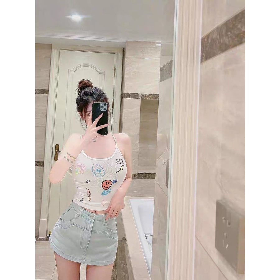Áo croptop 2 dây in hình icon đáng yêu xinh xắn 543 FIORI STORE