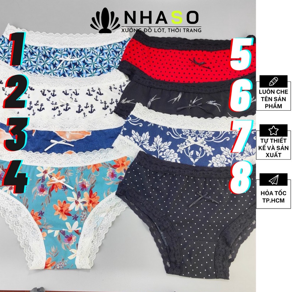 Quần lót thun lạnh sexy🔥 QL65 thun lạnh họa tiết 8 màu phối ren mẫu cổ điển gợi cảm Nhà Sò Bra.com