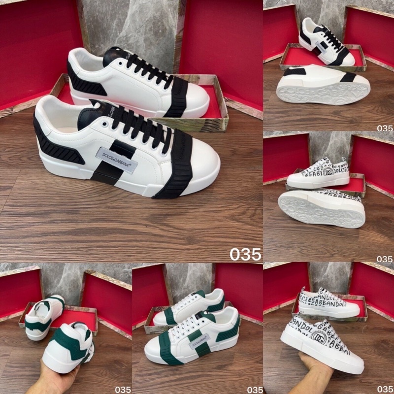 Giầy sneaker Docle kẻ viền đen xanh - giày buộc dây DG trắng đế cao 3 phân