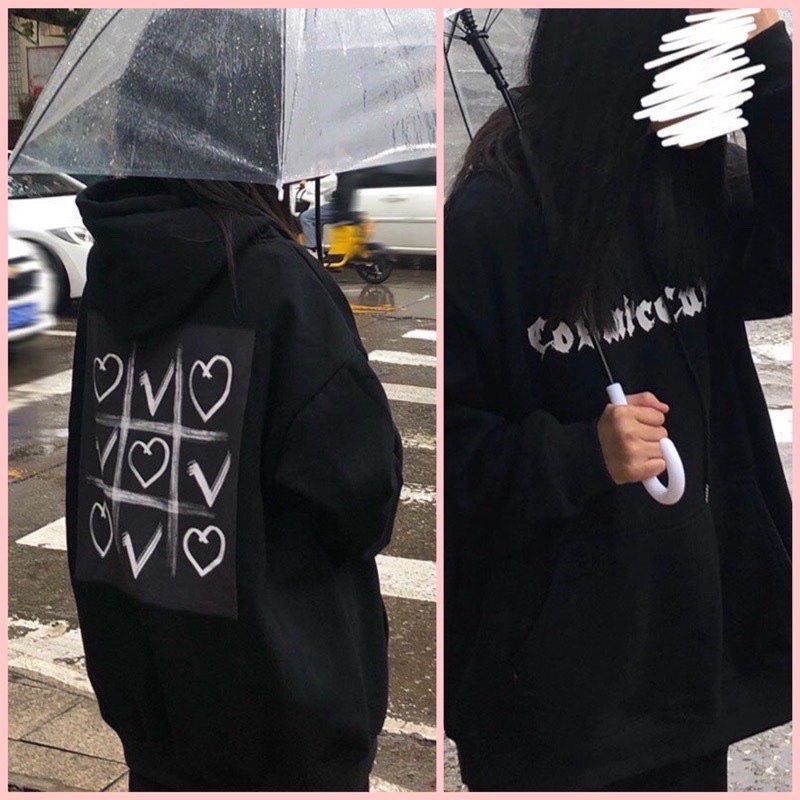Áo hoodie nỉ cotton bàn cờ trái tim LN12