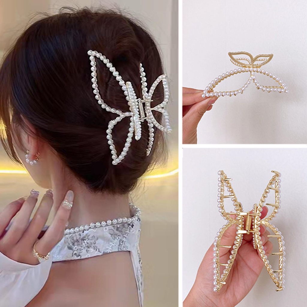 Kẹp Tóc Hình Bướm Bằng Kim Loại Đính Ngọc Trai Thời Trang Thanh Lịch Cho Nữ J5Z3