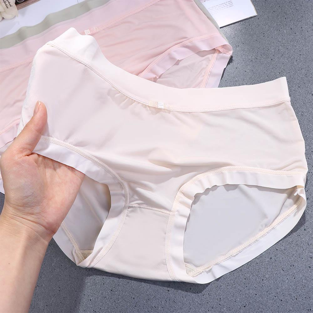Quần Lót Cotton Lụa Lạnh Trong Suốt Lưng Vừa Quyến Rũ Cho Nữ