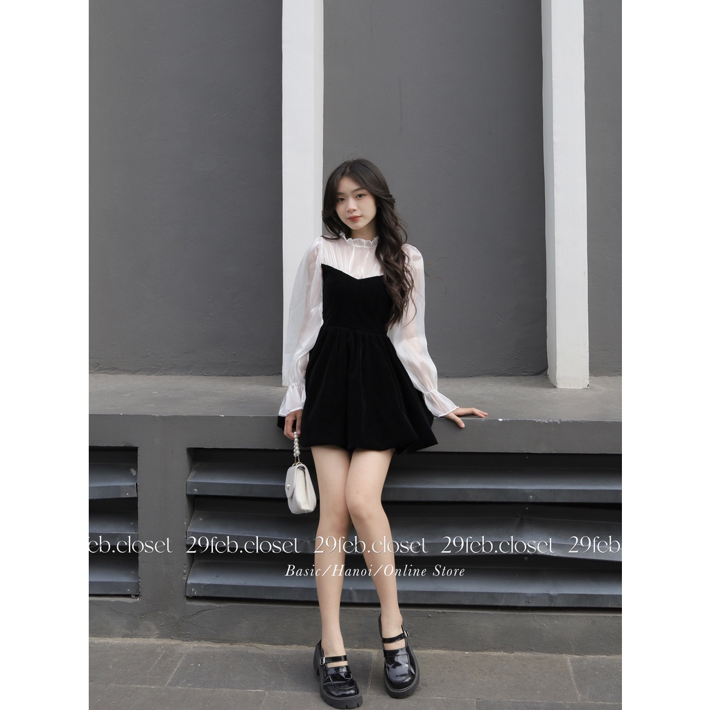 Váy nhung xòe tay phối voan organza - 29feb.closet - V40