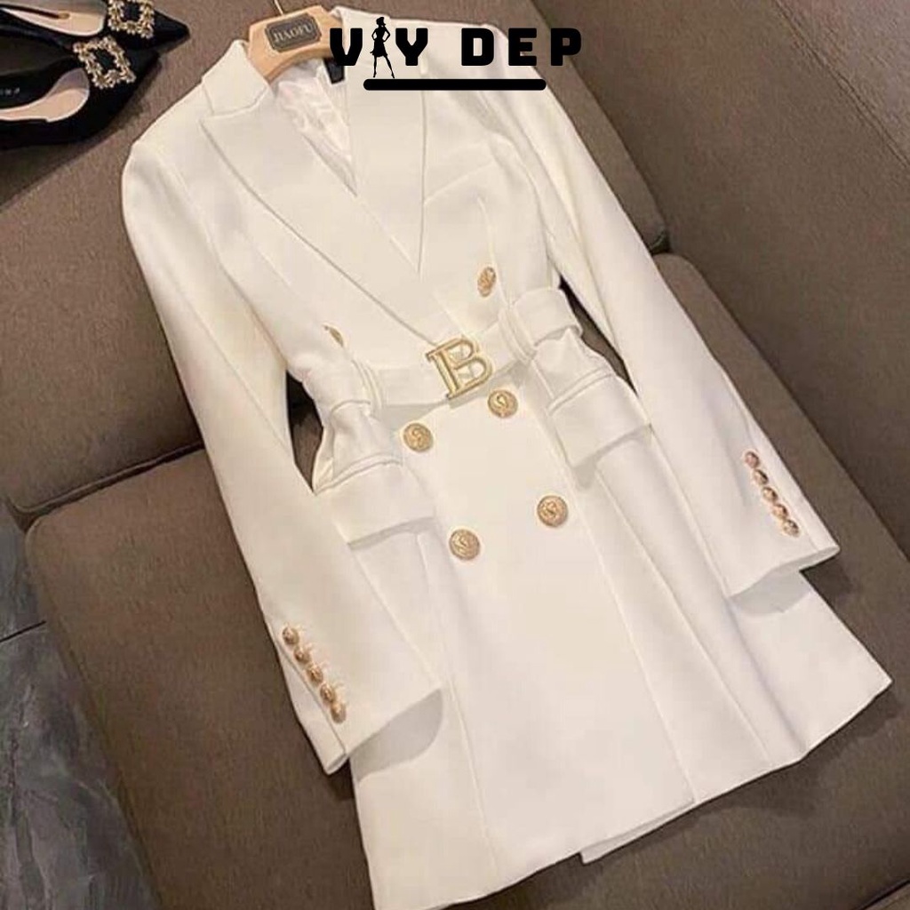 Váy vest đen trắng đai B hàng thiết kế cao cấp