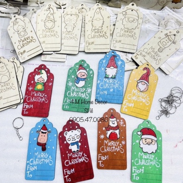 Thiệp Noel bằng gỗ kết hợp móc khoá làm quà tặng giáng sinh siêu dễ thương