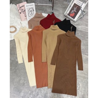 Đầm len body tăm cổ lọ