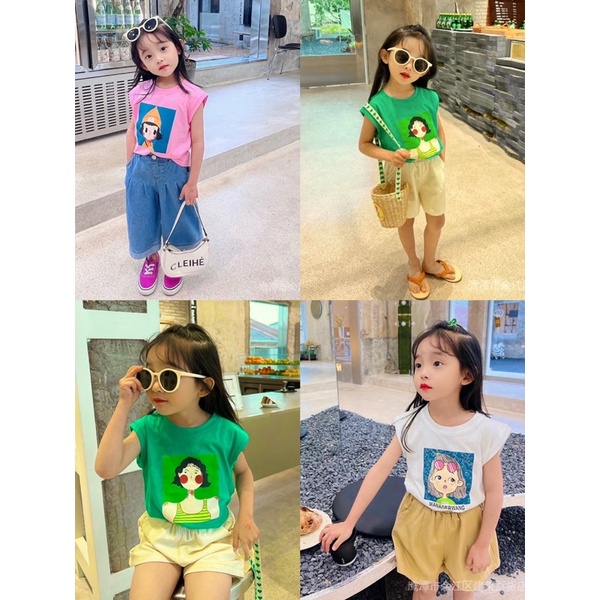 Áo thun cộc tay hoạ tiết cô gái siêu sang giành cho bé gái từ 9-28kg