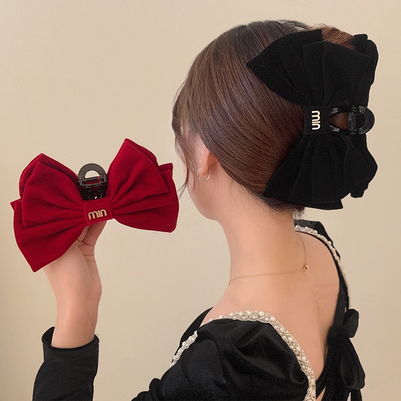 Kẹp Tóc Hình Nơ Màu Đỏ Phong Cách Giáng Sinh Thời Trang Thu Đông Cho Nữ