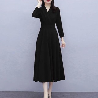 Đầm Tay Dài Cổ Chữ V Nhấn Eo Thời Trang Cho Nữ