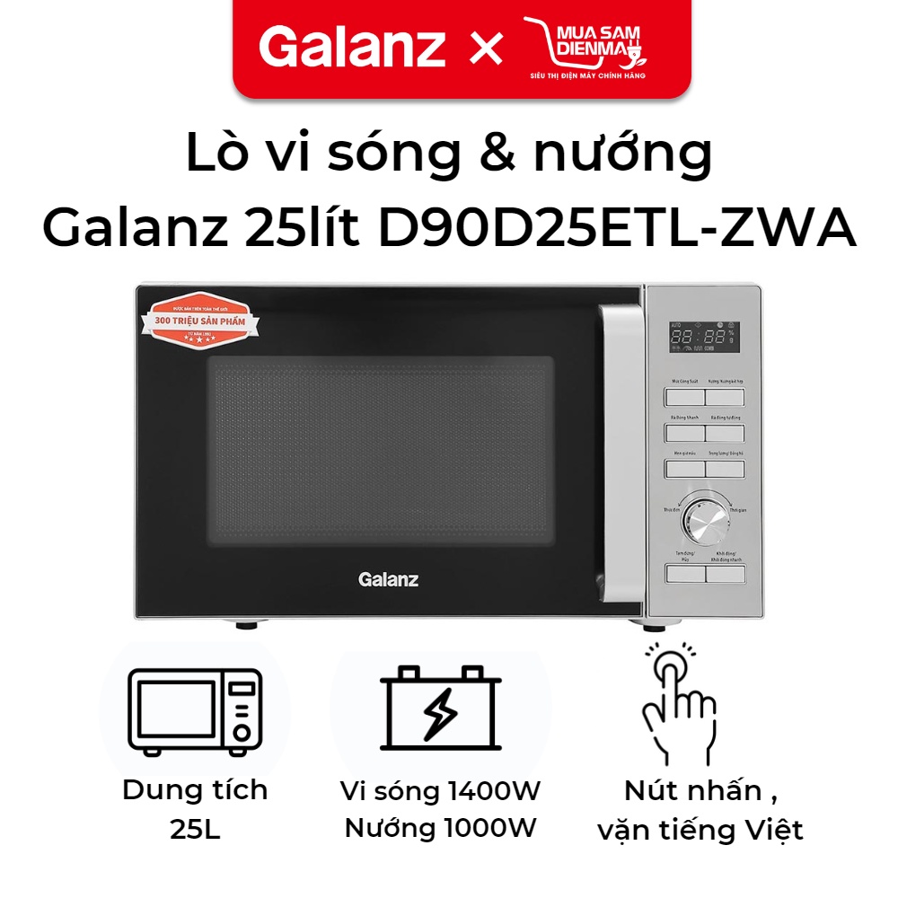 [Cam kết mới 100% chính hãng] Lò vi sóng có nướng Galanz D90D25ETL-ZWA 25 lít