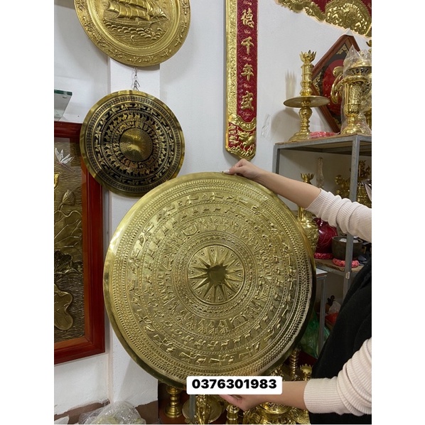 tranh treo tường mặt trống đồng 60cm hàng gò tay