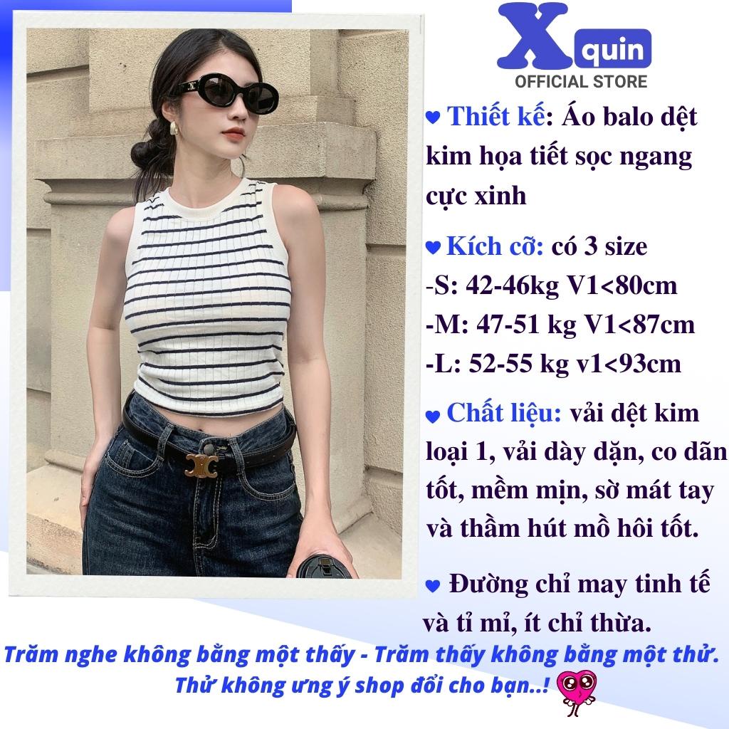 Áo ba lỗ nữ len dệt kim hoạ tiết sọc ngang Xquin, Áo 2 dây nữ ôm body cực tôn dáng mặc mùa đông