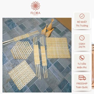 Nan tre trang trí, tấm tre đan, phên tre decor tạo hình giỏ hoa