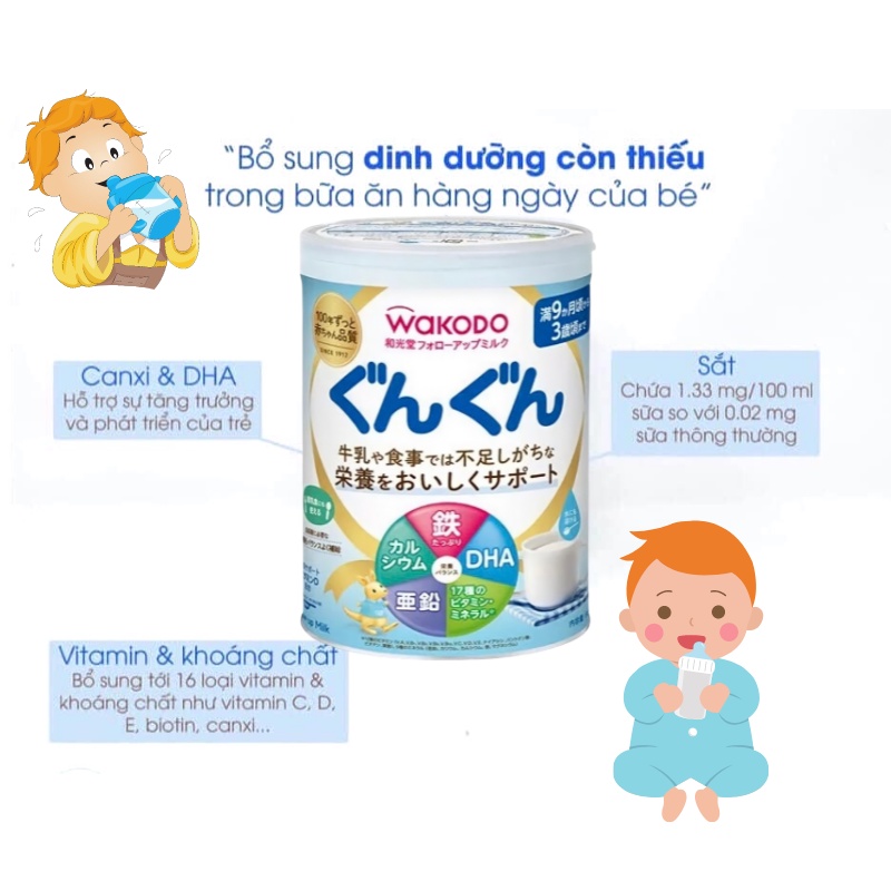 Sữa Bột Wakodo Nội Địa Nhật Số 9 Dành Cho Bé Từ 09 Đến 36 Tháng Tuổi - Lon 820g