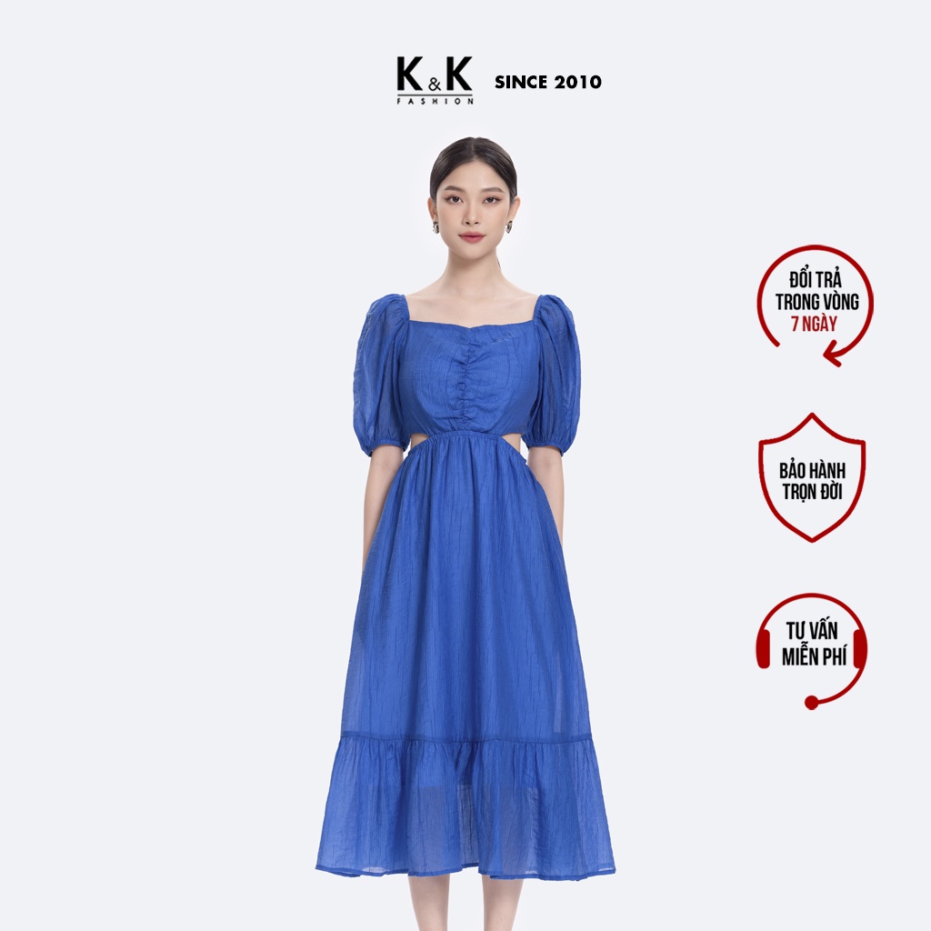 Đầm Midi Dáng Xòe Tay Lỡ Cut Out Eo K&K Fashion HL22-26 Chất Liệu Organza Gân