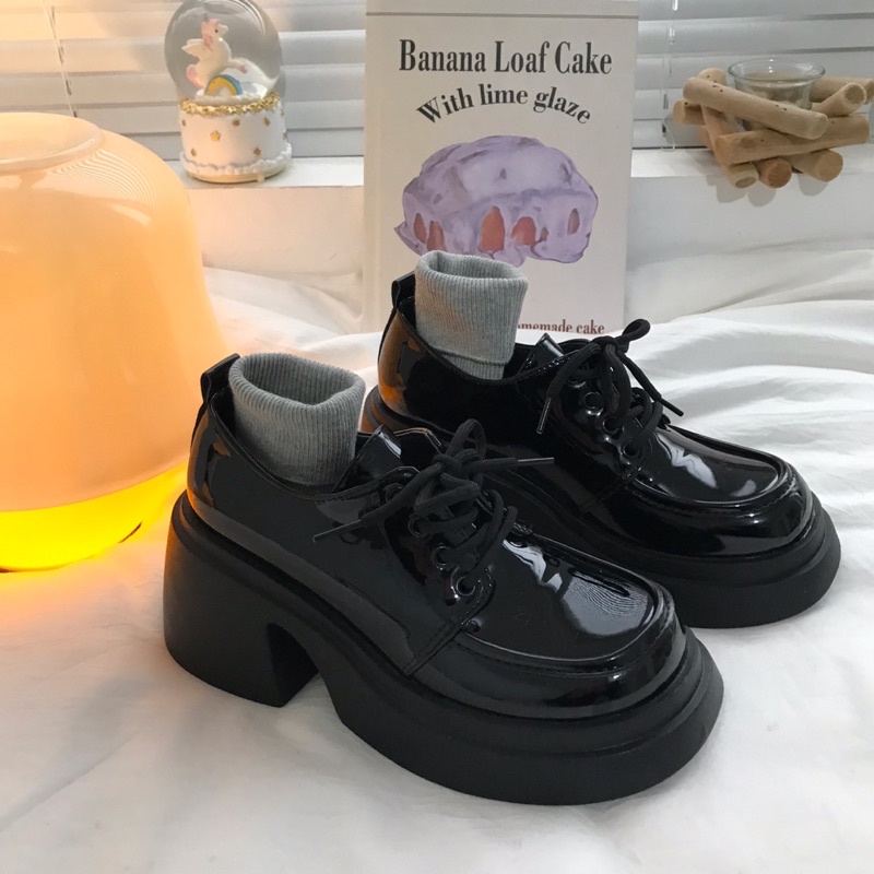 Giày oxford buộc dây da bóng đế cao thanh lịch tiểu thư phong cách Anh Quốc đế cao Yannie Lolita