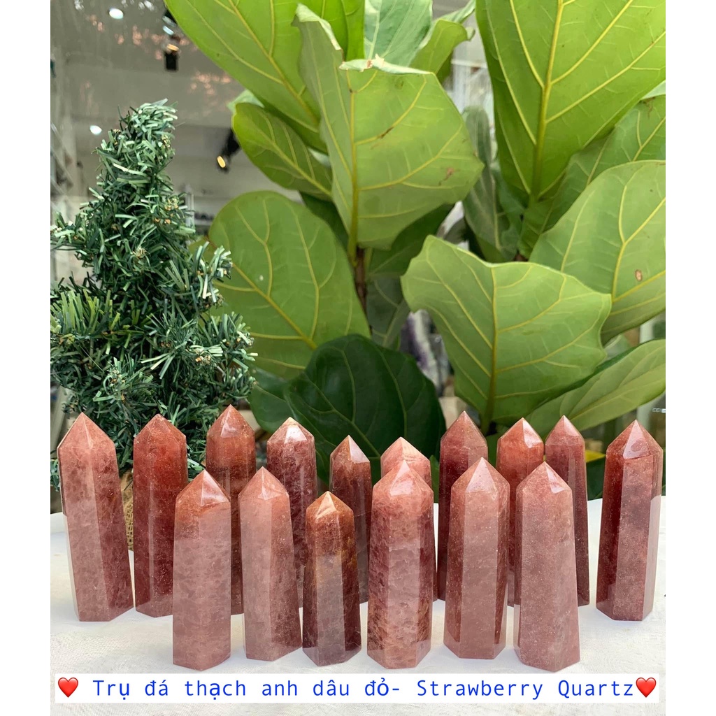Trụ dâu màu đỏ ( Strawbery Quartz Point)| Trụ đá thanh tẩy, healing, sưu tầm | CADA DECOR