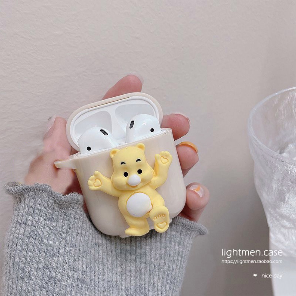 Vỏ Bảo Vệ Hộp Sạc Tai nghe không dây Airpods 1 / 2 / pro Bằng Silicon TPU Mềm Màu Kẹo Hình Gấu 3D Kiểu Hàn Quốc Dễ Thương