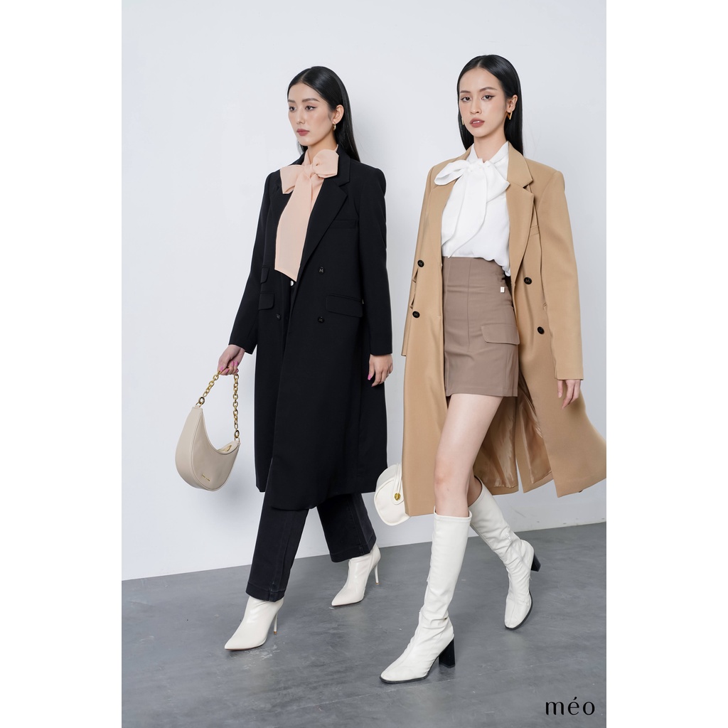 Áo khoác nữ Méo shop trench coat dáng dài cổ vest phối túi nắp Lensya