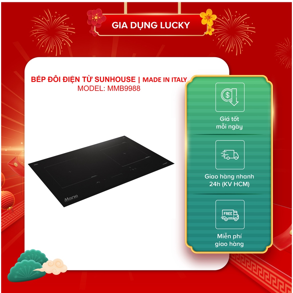 Bếp từ đôi Sunhouse MMB9988 - Kính Schott Ceran, Công nghệ INVERTER, Bảo hành 36 tháng
