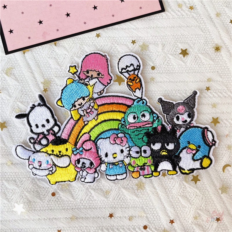 ☸ Sticker Ủi Thêu Hình Kuromi / Melody / Hello Kitty / Cinnamoroll / Pom Purin Màu Hồng Ngọt Ngào ☸ 1 Sticker Ủi Thêu Hình Huy Hiệu
