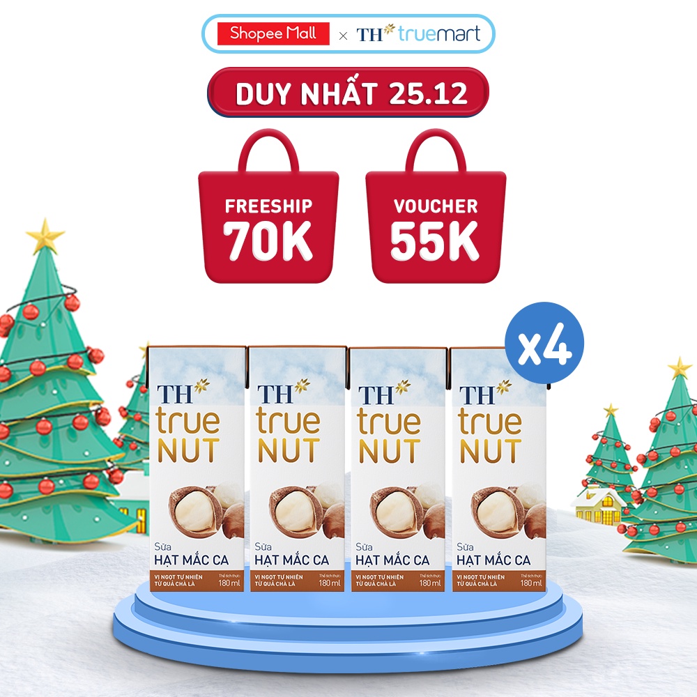 4 Lốc sữa hạt mắc ca TH True Nut 180ml (180ml x 4 hộp)
