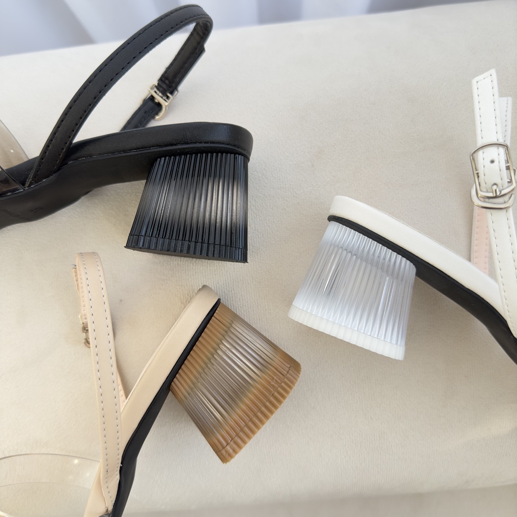 Giày sandal gót vuông - Giày Sandal CNK Slingback Quai Gót Trong 6p