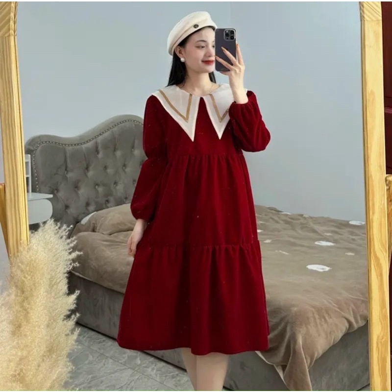(video) Váy bầu suông dây eo xẻ dáng dài chất đẹp