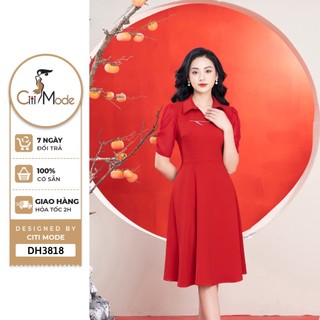 Đầm công sở CITI MODE FASHION thiết kế dáng xoè cổ đức thêu hoa phối tay voan DH3818