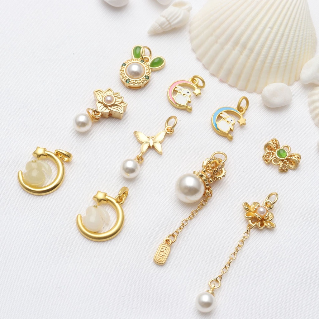 Bộ 5 Phụ Kiện Hạt Ngọc Trai Tự Làm Vòng Đeo Tay Hình Thỏ Nhỏ Giọt