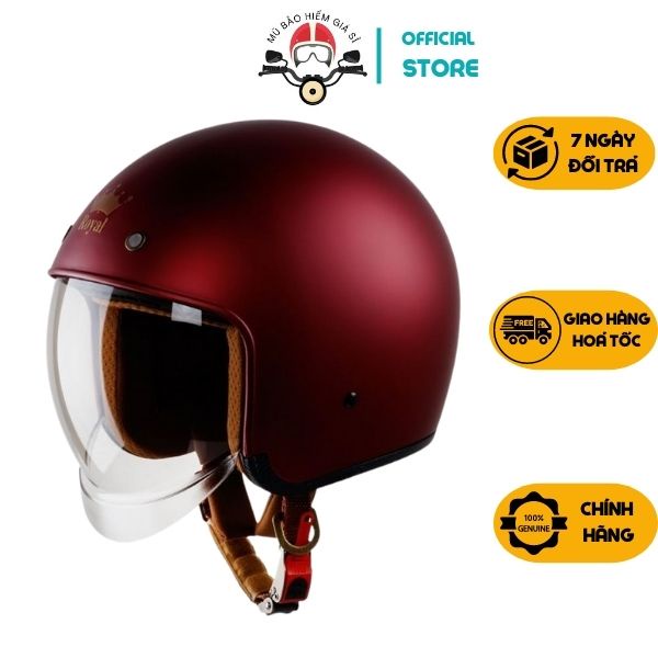 Mũ bảo hiểm 3/4 Royal M139 có kính âm đi xe máy size M L XL phù hợp cho nam và nữ
