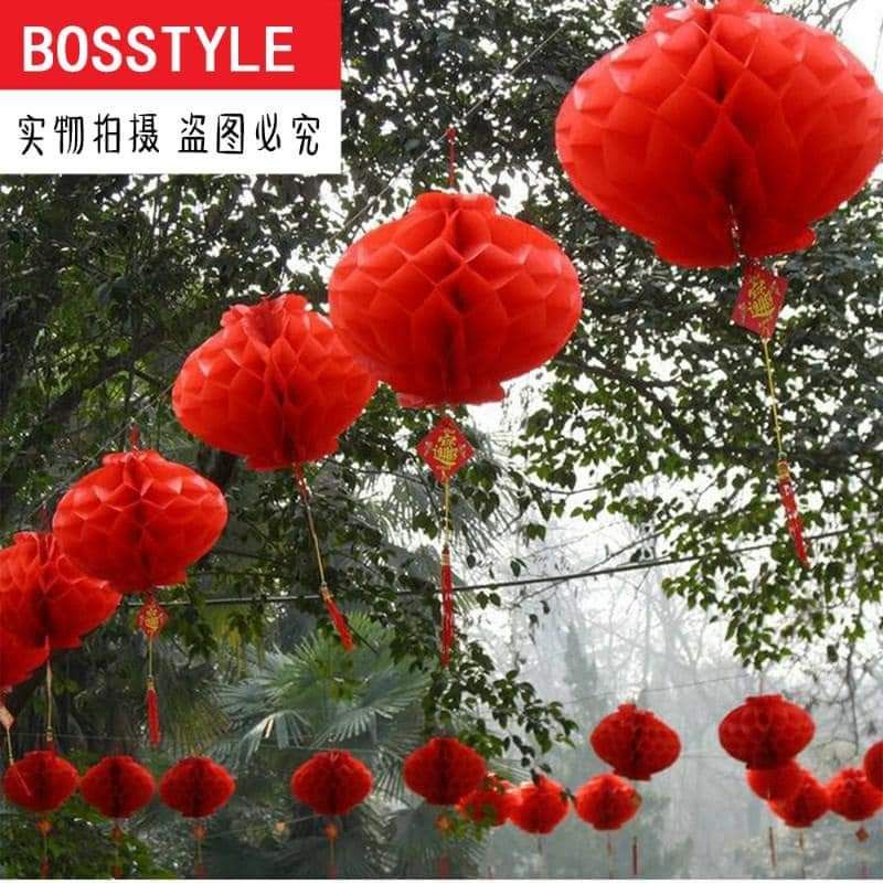 Đèn lồng tổ ong đỏ size 25cm - trang trí nhà cửa, trường học