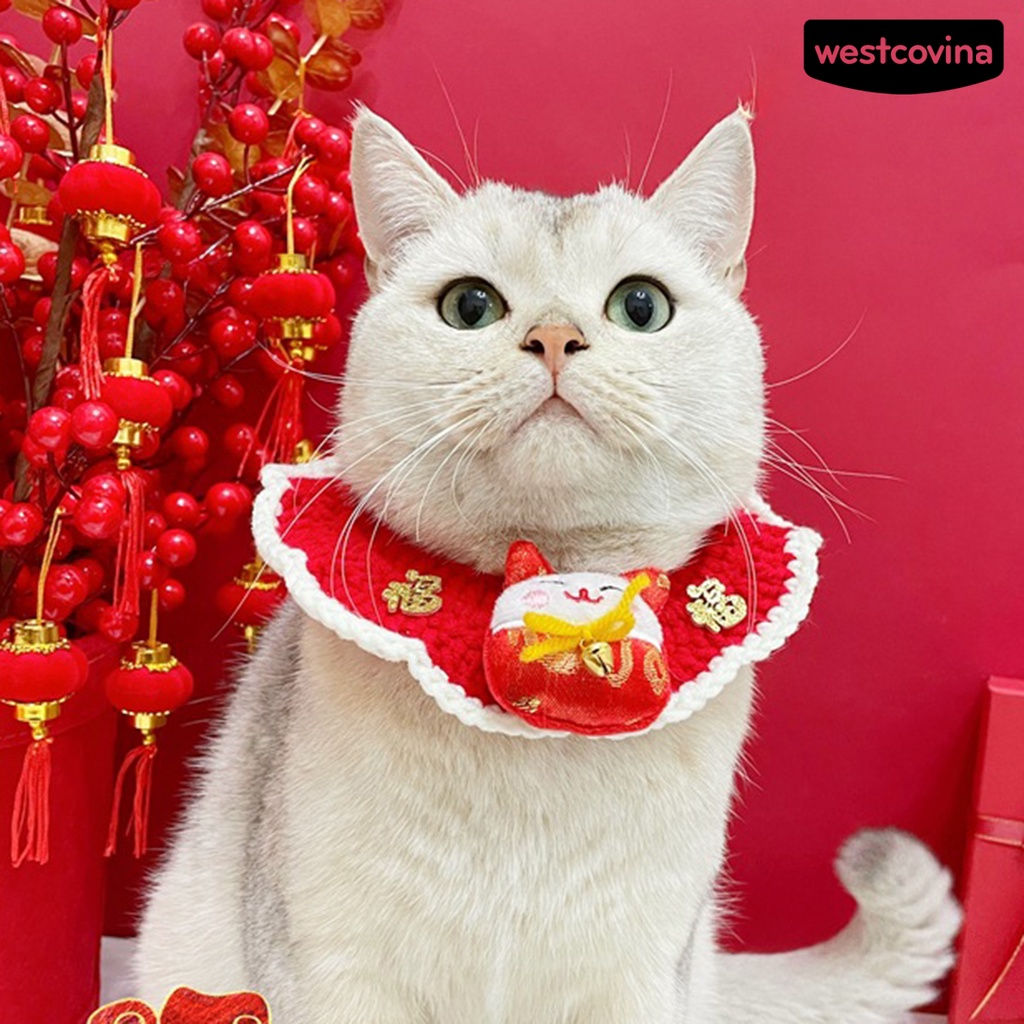 [COD]♘Khăn Choàng Cổ Đan Len Phong Cách Năm Mới Dễ Thương Dành Cho Thú Cưng