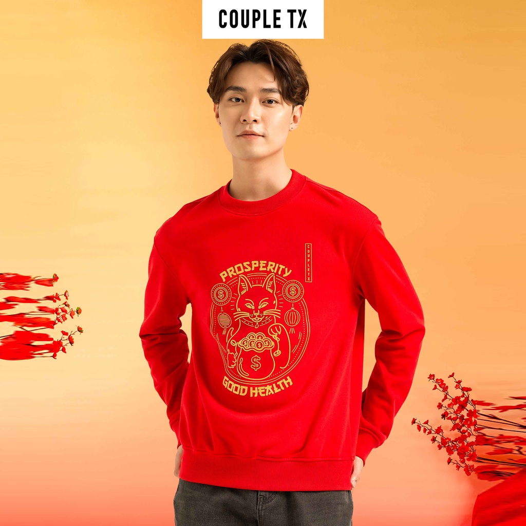 Áo Sweater Nam Nữ Couple TX In Hình Mèo Mắn Tết 2023 SW 019