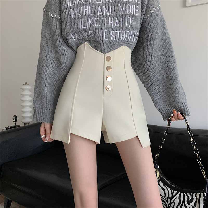 IELGY  IELGY Quần Short Đen Lưng Cao Dáng Chữ a Thời Trang Cho Nữ