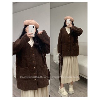Áo khoác lông cừu cổ V mã Alongcuu2mau1599
