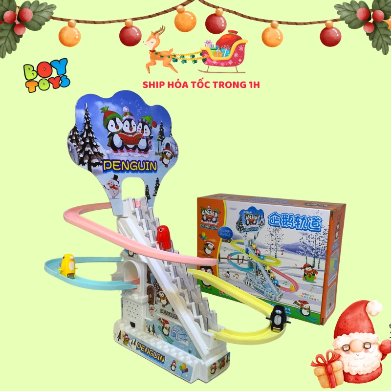 Đồ chơi cầu trượt chim cánh cụt leo cầu thang có nhạc và đèn thú vị cho bé từ 1-3 tuổi