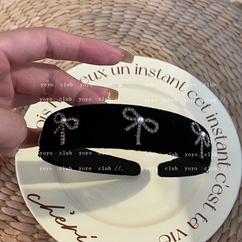 Băng Đô Cài Tóc Bằng Lông Nhung Đính Đá Quý Cao Cấp Phong Cách Mới Cho Nữ