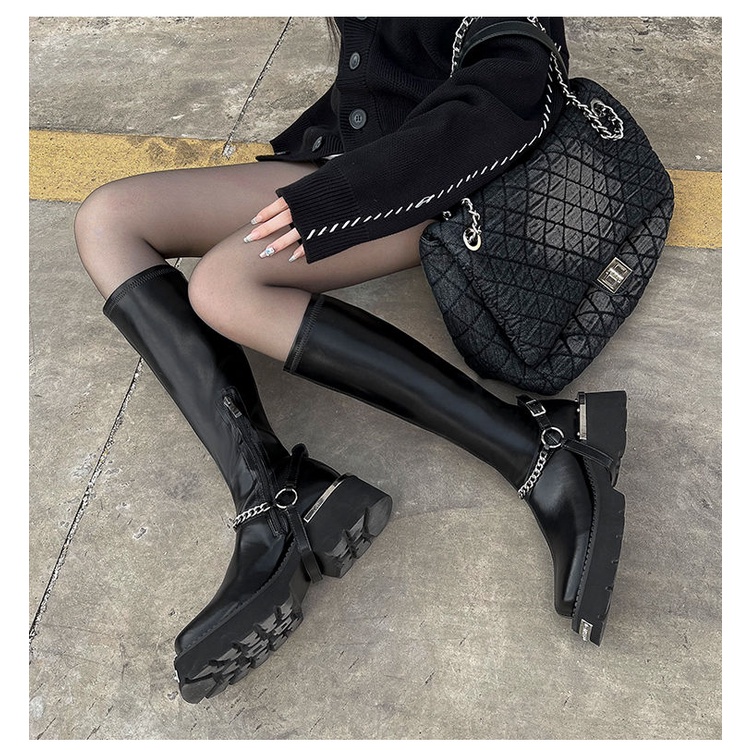 Giày Bốt Da Mềm Đế Dày Bằng Kim Loại Mỏng Đi Xe Máy Dành Cho Nữ