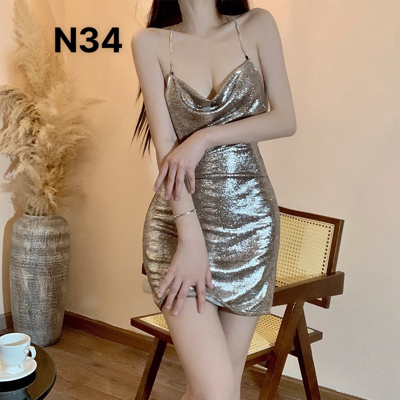 Váy Ngắn Sexy Vải Ánh Nhũ Sáng Lấp Lánh Nổi Bật Đầm Nữ Gợi Cảm La Perbra