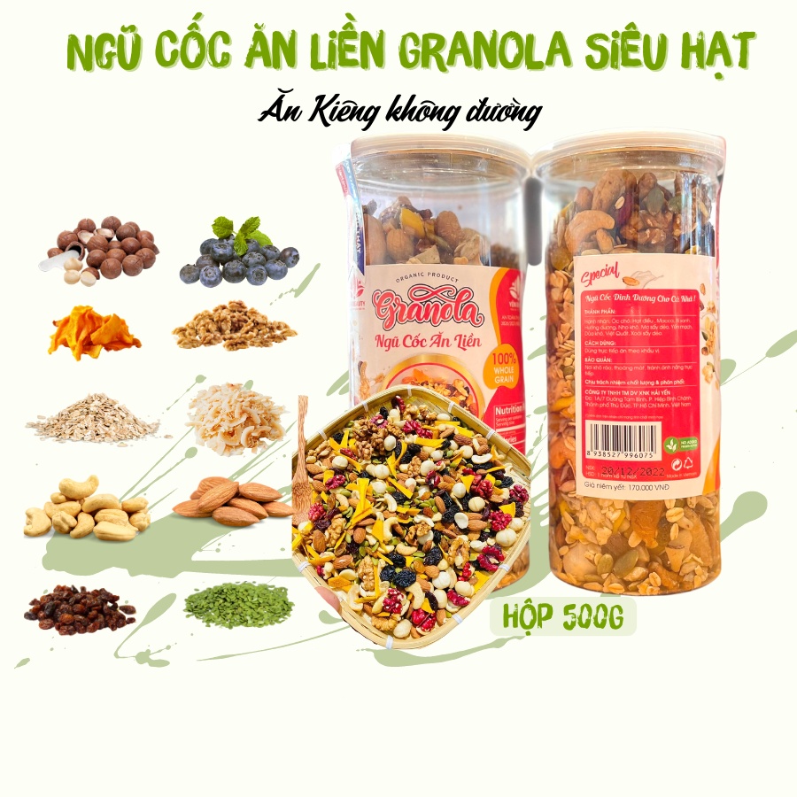 Ngũ cốc Ăn Kiêng Granola Không Đường- Vị Truyền Thống 500g