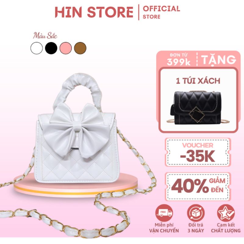 Túi xách nữ đeo chéo, túi cầm tay HIN STORE quai nhún bèo hình nơ cao cấp thời trang Hàn Quốc
