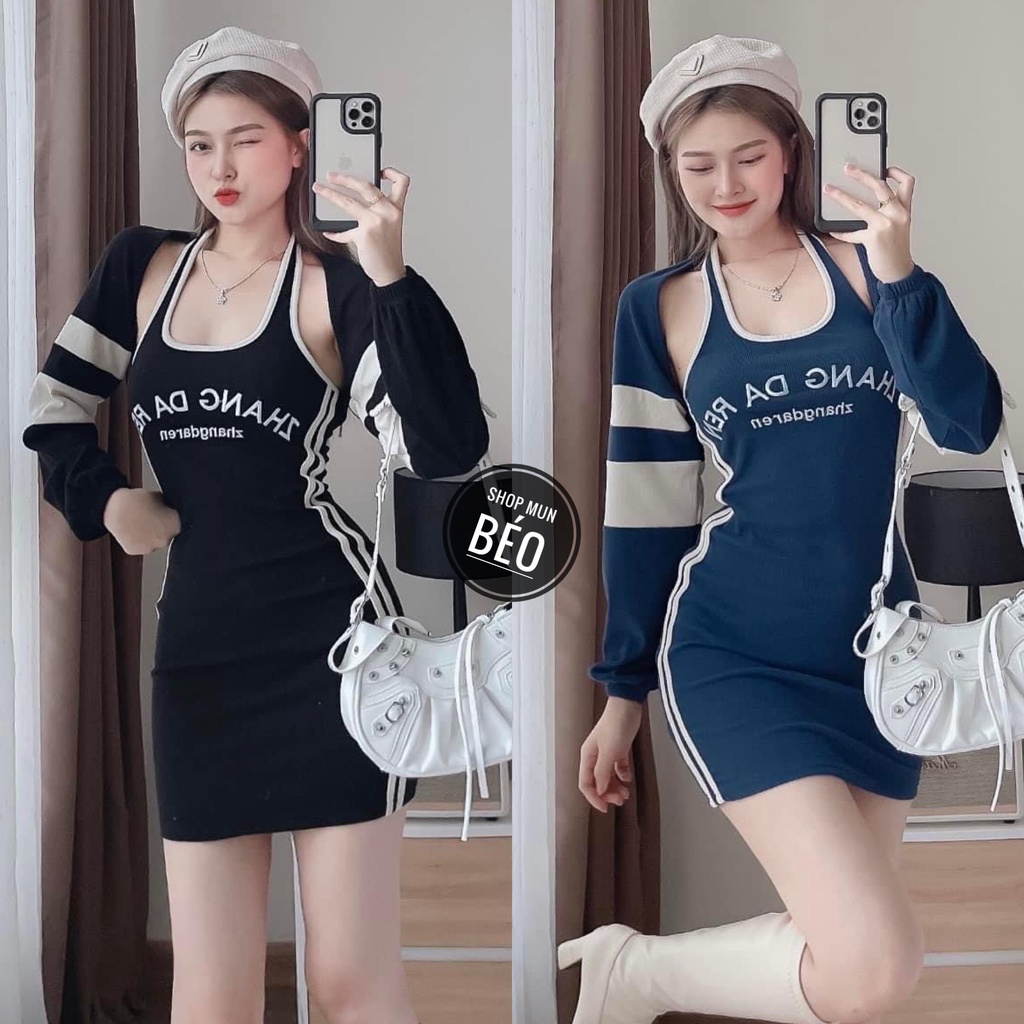 Set đầm viền phom ngắn kèm áo khoác chất thun gân co giãn chính phẩm thích hợp mặc đi tiệc đi làm đi chơi